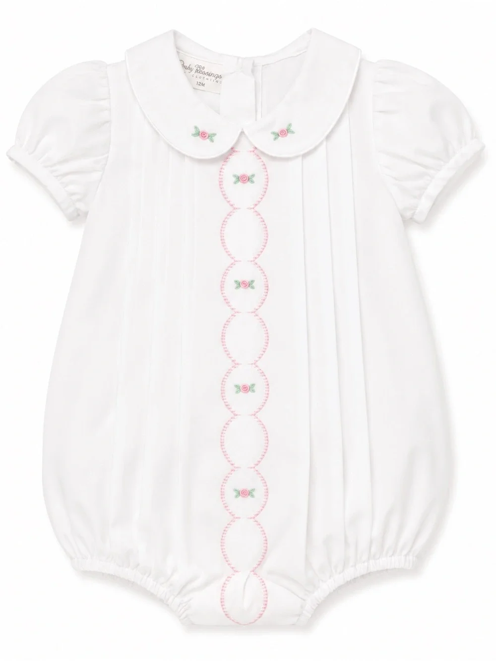 NWT Baby BlessingsClothing White Embroidered Bubble Romper with Pink Accents